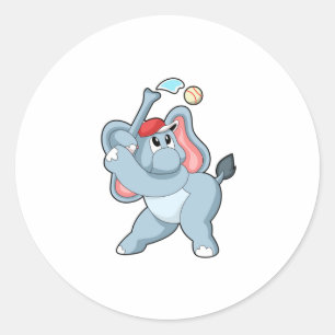 Elephant at Baseball Classic Round Sticker