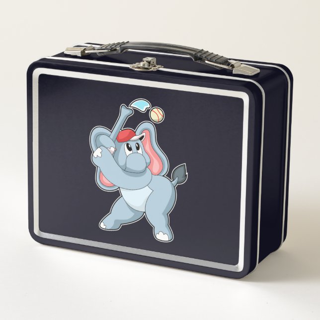 Elephant at Baseball Metal Lunch Box (Front)