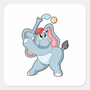 Elephant at Baseball Square Sticker