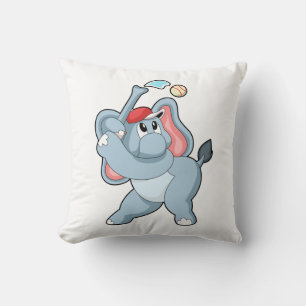 Elephant at Baseball Throw Pillow