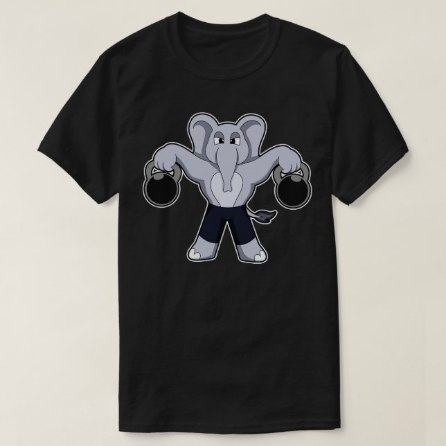 Elephant at Bodybuilding with Dumbbells T-Shirt (Design Front)