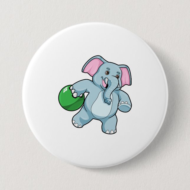Elephant at Bowling with Bowling ball 3 Inch Round Button (Front)