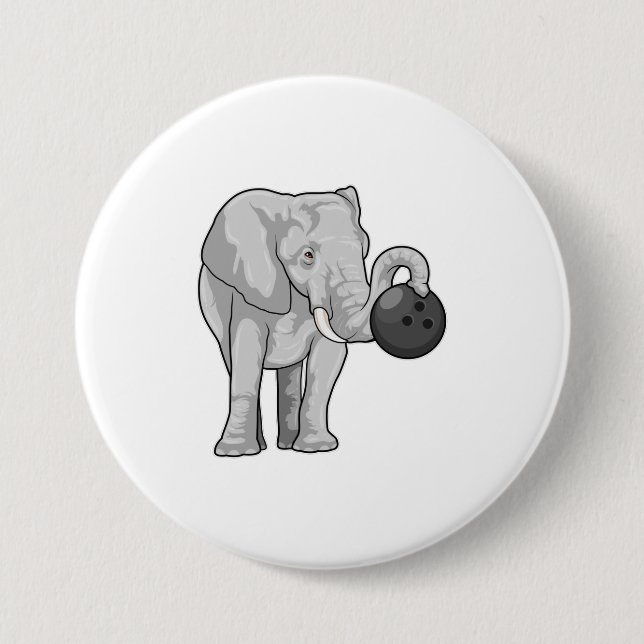 Elephant at Bowling with Bowling ball 3 Inch Round Button (Front)