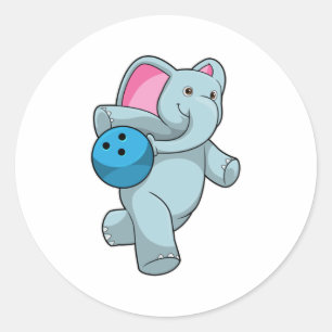 Elephant at Bowling with Bowling ball Classic Round Sticker