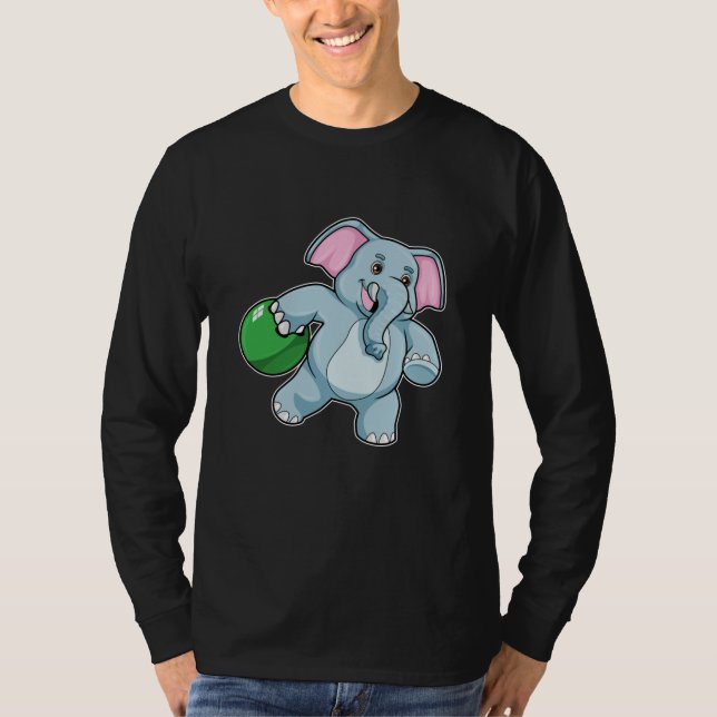 Elephant at Bowling with Bowling ball T-Shirt (Front)