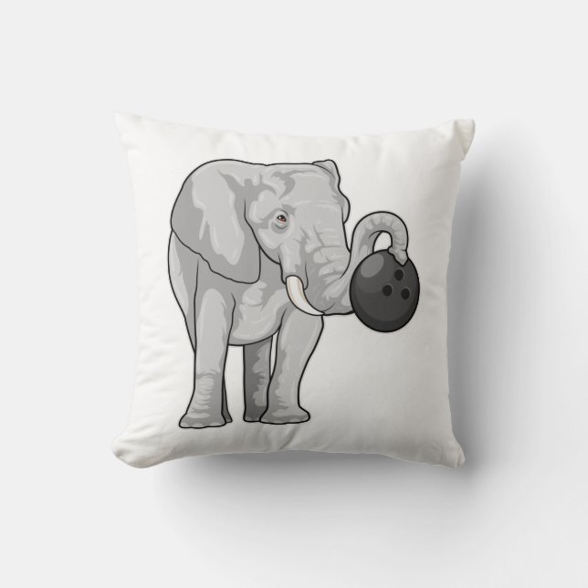 Elephant at Bowling with Bowling ball Throw Pillow (Front)