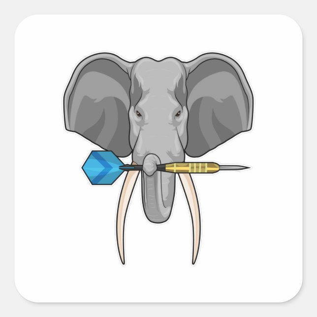 Elephant at Darts with Dart Square Sticker (Front)