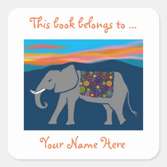 Elephant at Dusk Ex Libris Bookplate Stickers (Front)