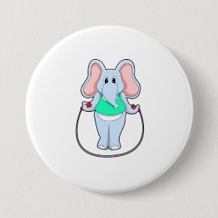 Elephant at Fitness with Skipping rope.PNG 3 Inch Round Button
