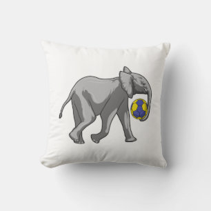 Elephant at Handball Sports Throw Pillow