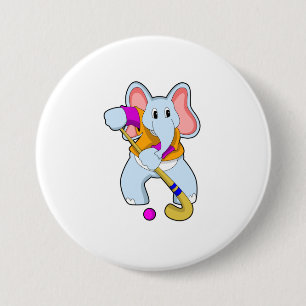 Elephant at Hockey with Hockey bat 3 Inch Round Button