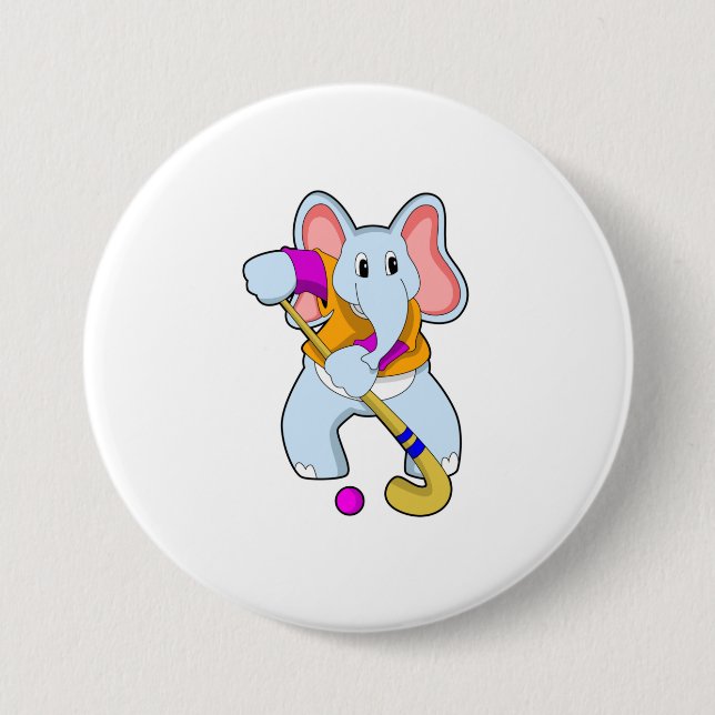 Elephant at Hockey with Hockey bat 3 Inch Round Button (Front)