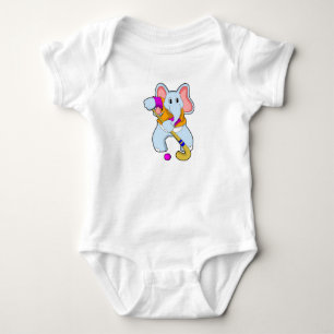 Elephant at Hockey with Hockey bat Baby Bodysuit