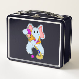 Elephant at Hockey with Hockey bat Metal Lunch Box