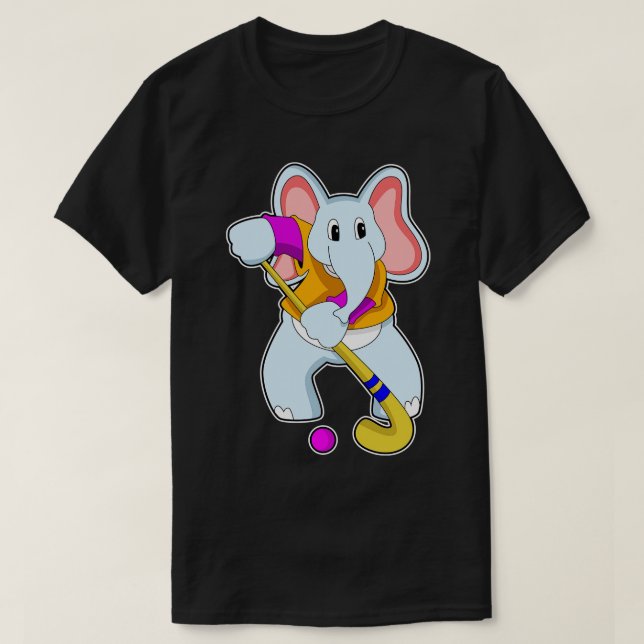 Elephant at Hockey with Hockey bat T-Shirt (Design Front)