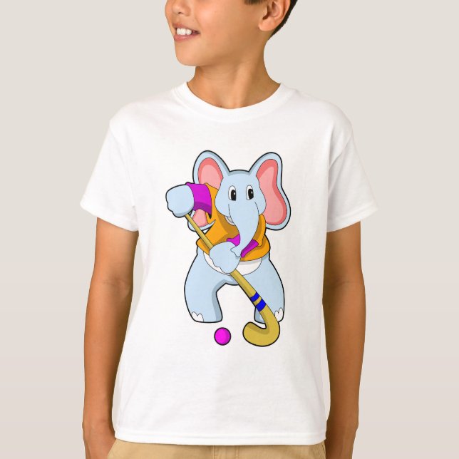 Elephant at Hockey with Hockey bat T-Shirt (Front)
