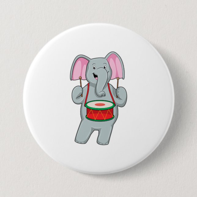 Elephant at Music with Drum 3 Inch Round Button (Front)