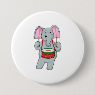 Elephant at Music with Drum 3 Inch Round Button