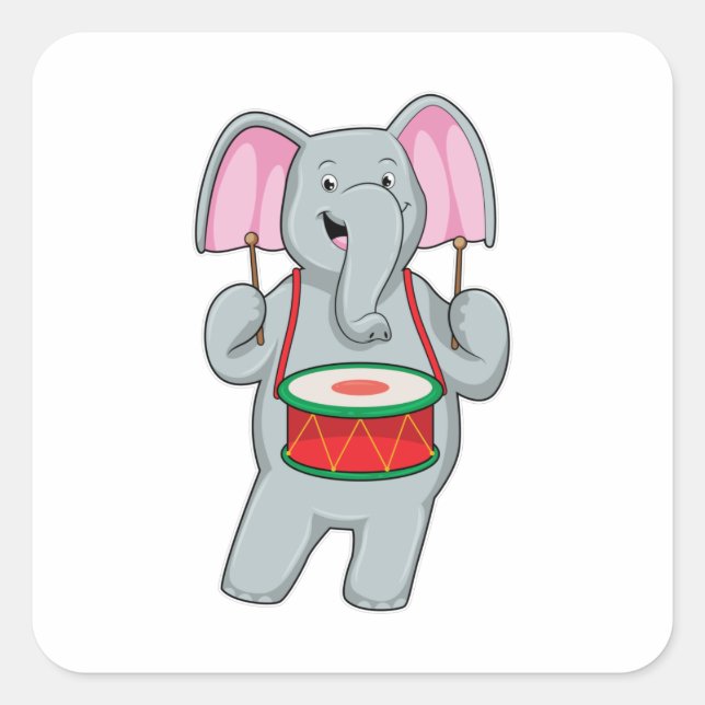 Elephant at Music with Drum Square Sticker (Front)