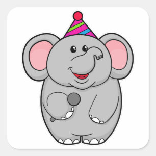 Elephant at Party with Microphone Square Sticker