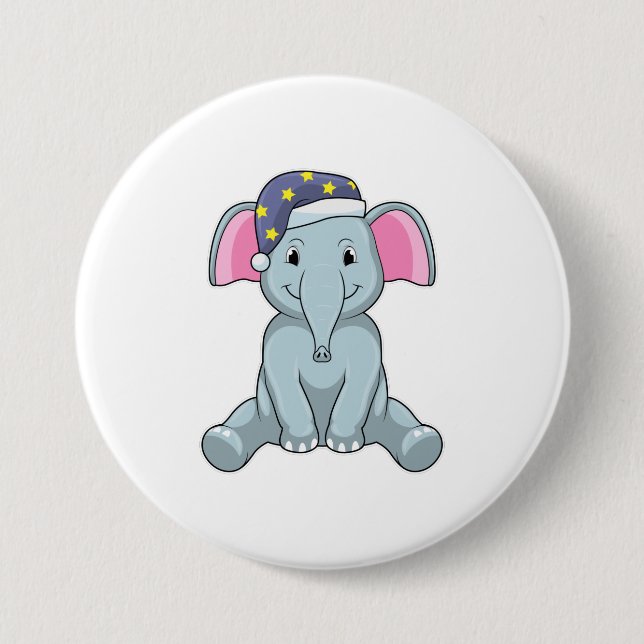 Elephant at Sleeping with Night cap 3 Inch Round Button (Front)