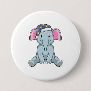Elephant at Sleeping with Night cap 3 Inch Round Button