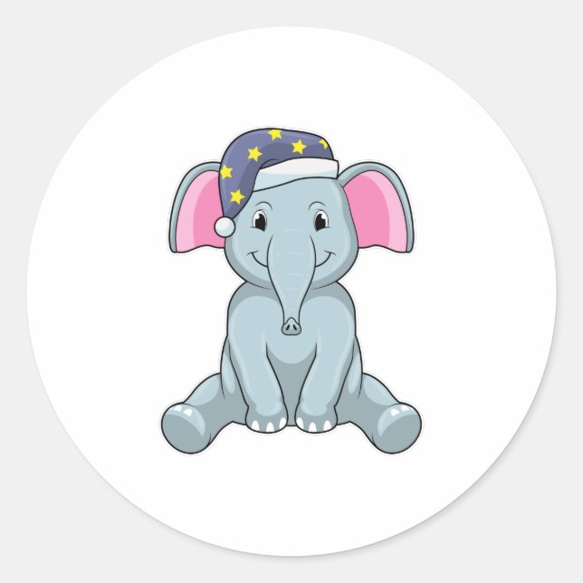 Elephant at Sleeping with Night cap Classic Round Sticker (Front)