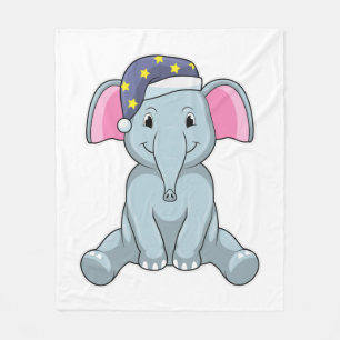 Elephant at Sleeping with Night cap Fleece Blanket