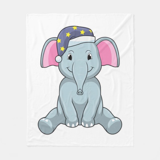 Elephant at Sleeping with Night cap Fleece Blanket (Front)