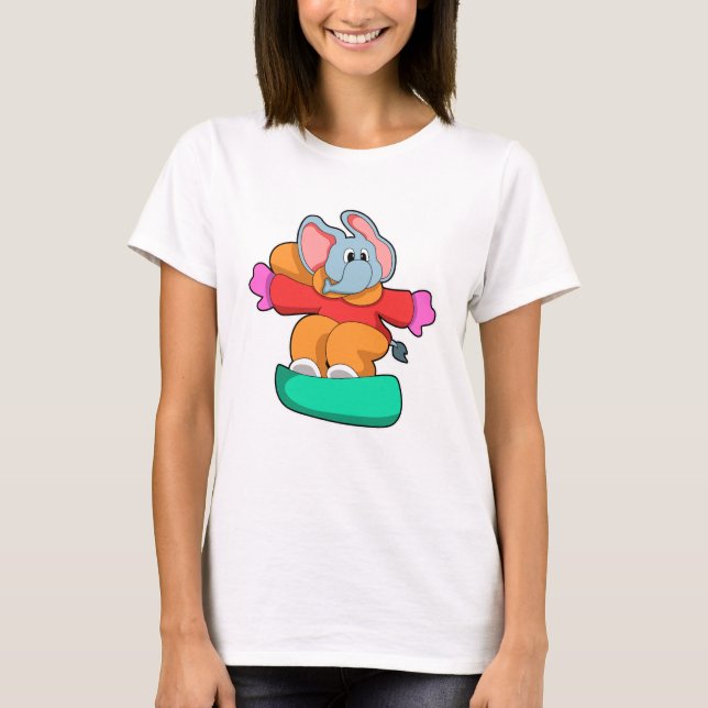 Elephant at Snowboarding with Snowboard T-Shirt (Front)