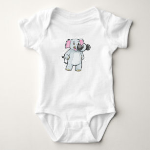 Elephant at Strenght training with Dumbbell Baby Bodysuit