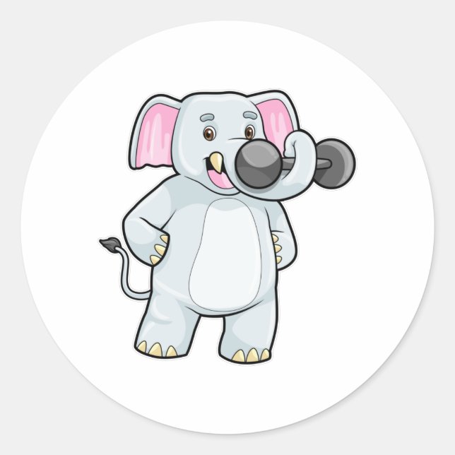 Elephant at Strenght training with Dumbbell Classic Round Sticker (Front)