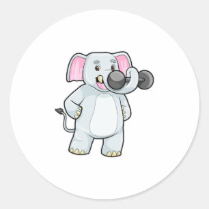 Elephant at Strenght training with Dumbbell Classic Round Sticker