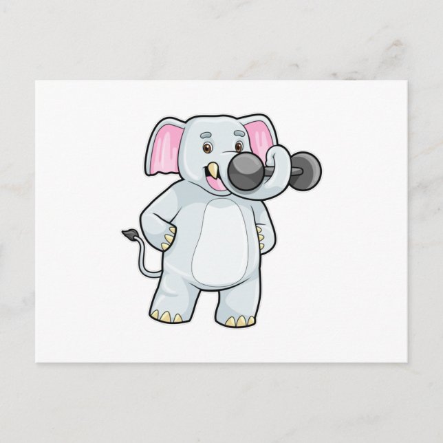 Elephant at Strenght training with Dumbbell Postcard (Front)