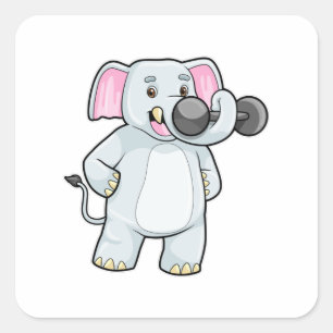 Elephant at Strenght training with Dumbbell Square Sticker