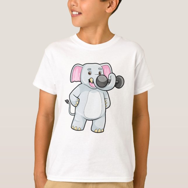 Elephant at Strenght training with Dumbbell T-Shirt (Front)