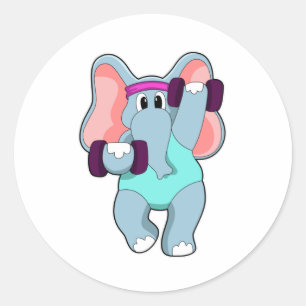 Elephant at Strength training with Dumbbells Classic Round Sticker
