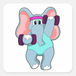 Elephant at Strength training with Dumbbells Square Sticker
