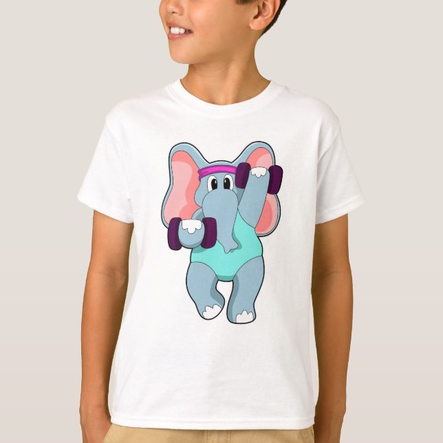 Elephant at Strength training with Dumbbells T-Shirt (Front)