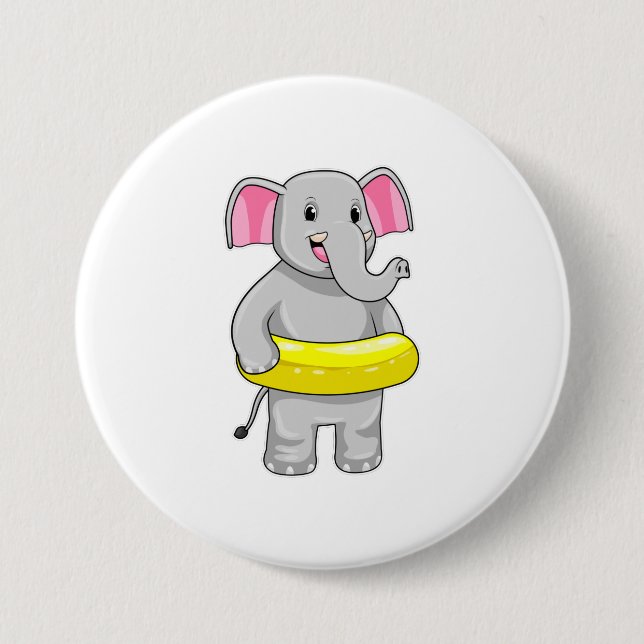 Elephant at Swimming with Lifebuoy 3 Inch Round Button (Front)