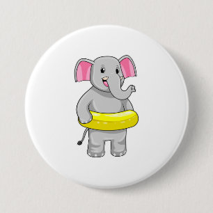 Elephant at Swimming with Lifebuoy 3 Inch Round Button