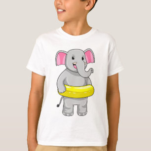 Elephant at Swimming with Lifebuoy T-Shirt