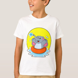 Elephant at Swimming with Lifebuoy T-Shirt