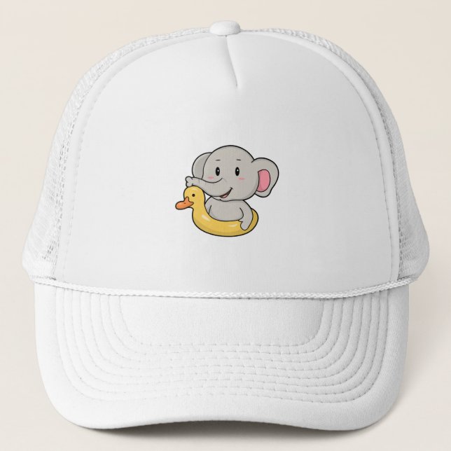 Elephant at Swimming with Swim ring Trucker Hat (Front)