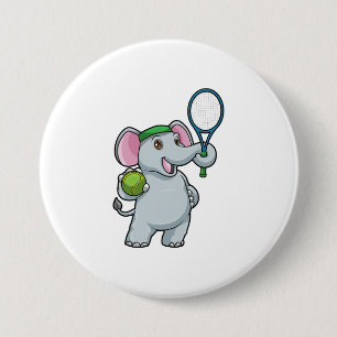 Elephant at Tennis with Tennis racket 3 Inch Round Button