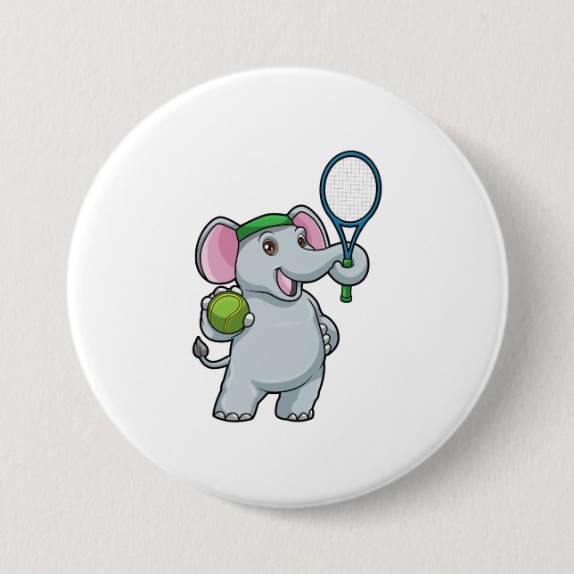 Elephant at Tennis with Tennis racket 3 Inch Round Button (Front)