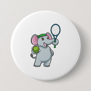 Elephant at Tennis with Tennis racket 3 Inch Round Button