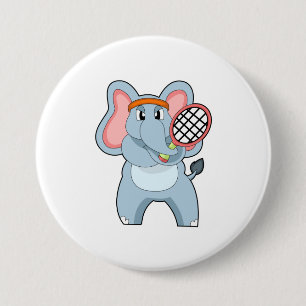 Elephant at Tennis with Tennis racket 3 Inch Round Button