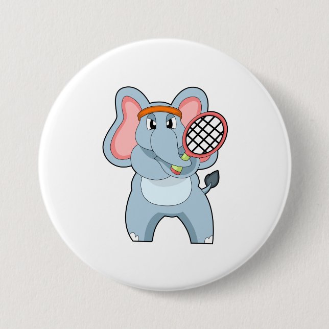 Elephant at Tennis with Tennis racket 3 Inch Round Button (Front)