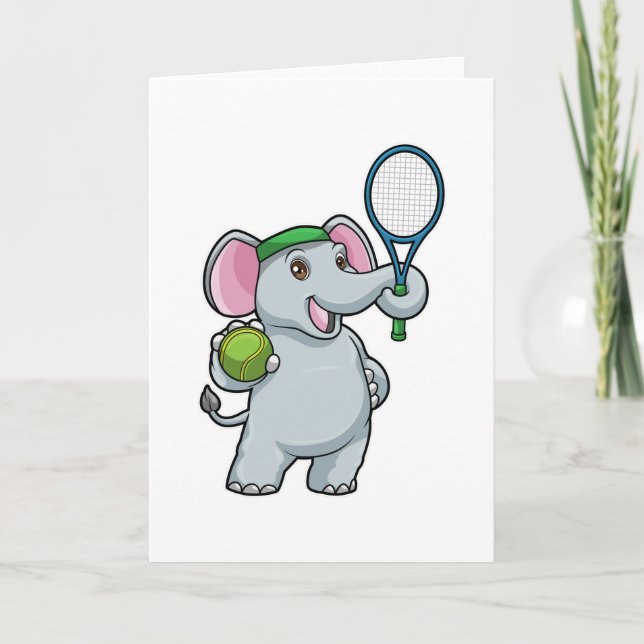 Elephant at Tennis with Tennis racket Card (Front)
